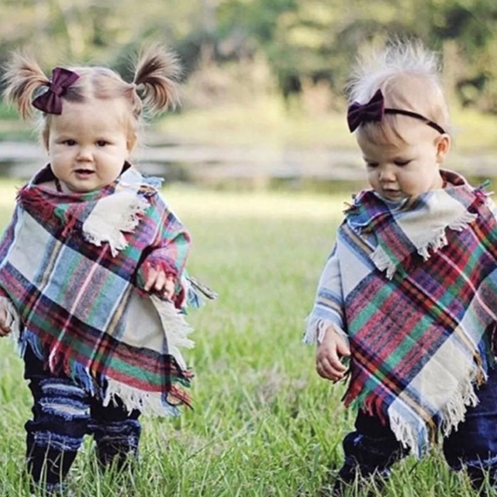 Toddler Blanket Scarf/Poncho -tan plaid